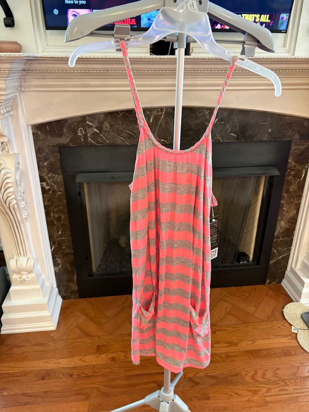 Women's Pink & Gray Striped Sleep Dress or bathing suite cover up
